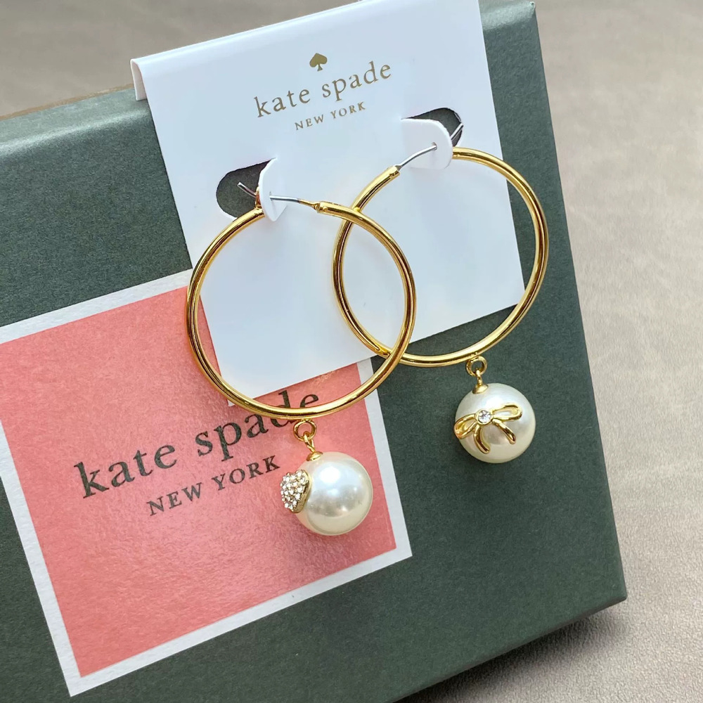 kate spade Asymmetrical Pearl Drop Bow Heart Metal Earrings